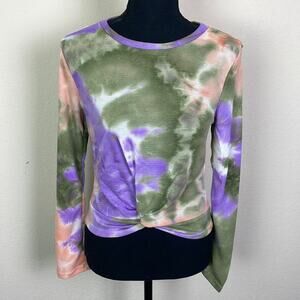 New! Lush long sleeve tie dye twist front crop top women’s S